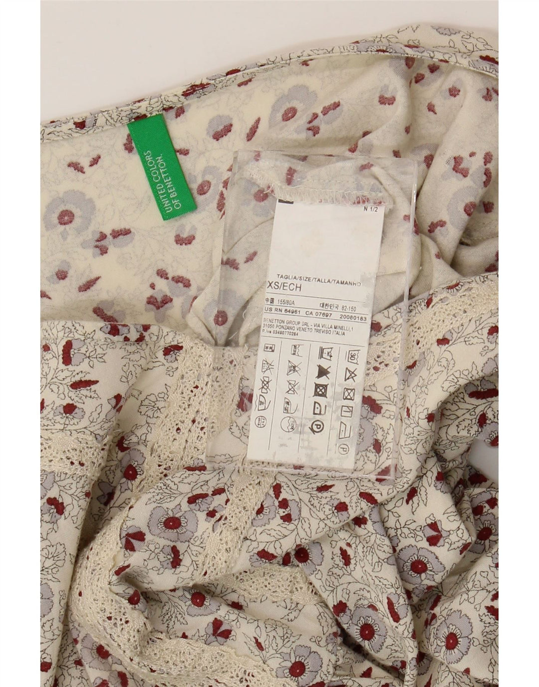 Женское платье трапециевидного силуэта BENETTON UK 6 XS Off White, вискоза с цветочным принтом