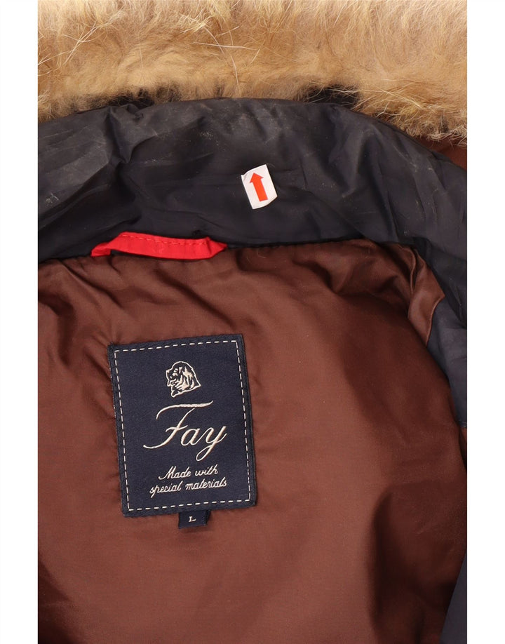 Мужская стеганая куртка FAY с капюшоном UK 40, большой темно-синий полиэстер