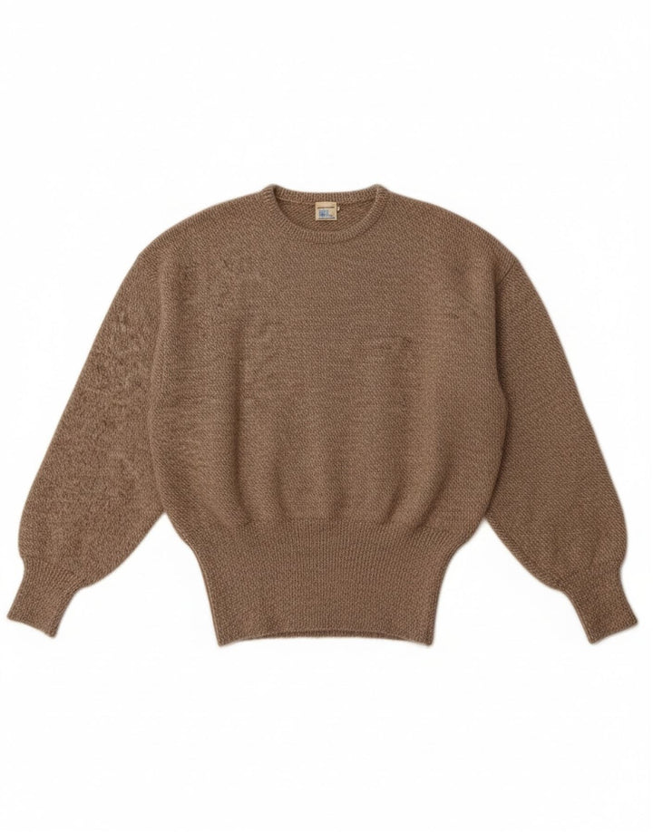 Винтажный женский джемпер с круглым вырезом, Великобритания 14, средний коричневый шерстяной свитер