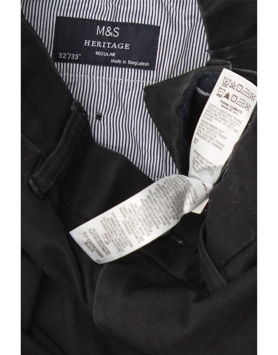 Мужские брюки чиносы Marks & Spencer Heritage Regular W32 L33, черный хлопок