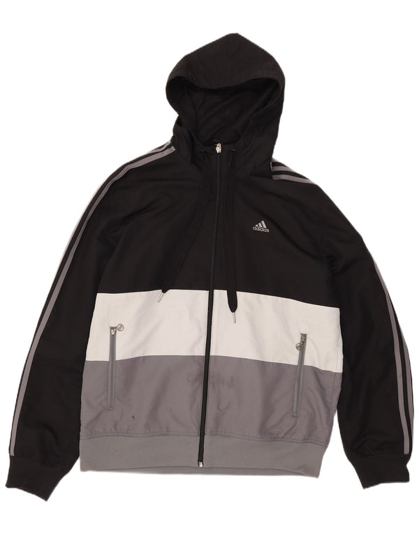 Мужской спортивный костюм Adidas с капюшоном, верхняя куртка, средний черный, полиэстер с цветными блоками