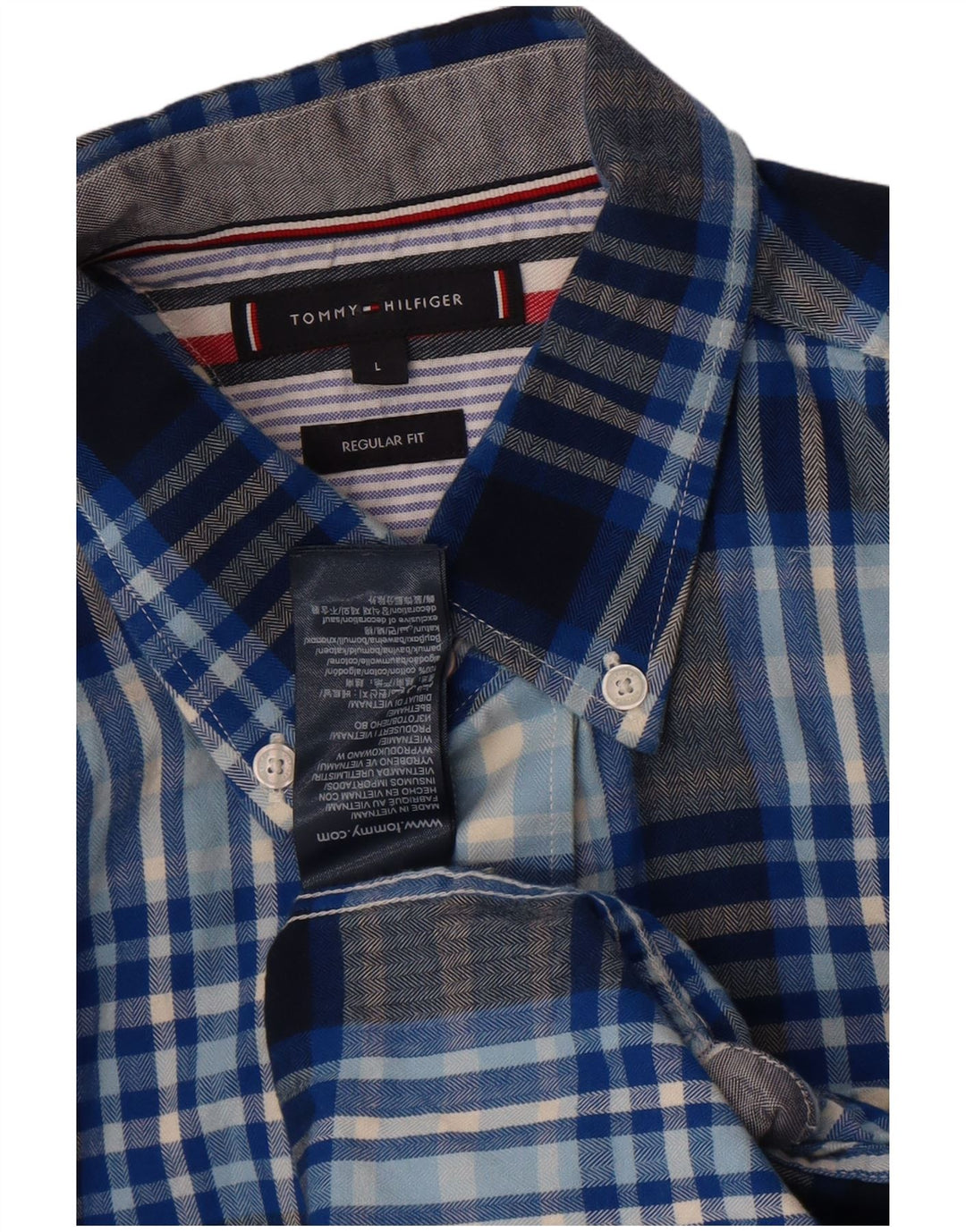 Мужская рубашка стандартного кроя Tommy Hilfiger, большая синяя хлопковая клетка в клетку