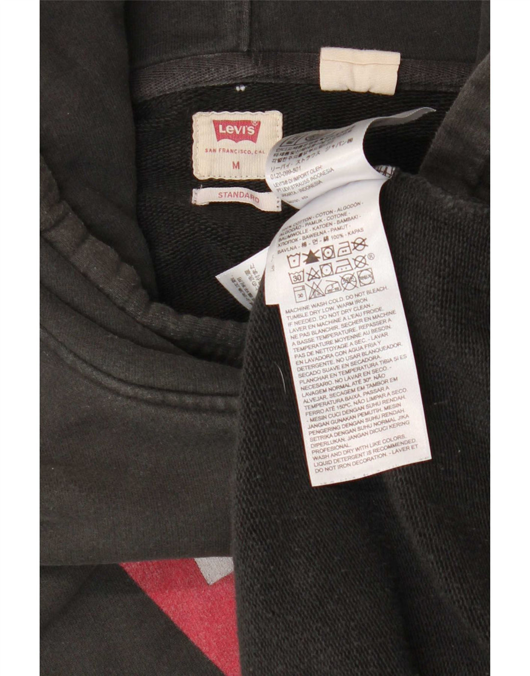 Мужской джемпер с капюшоном Levi's Standard, черный, хлопковый, среднего размера