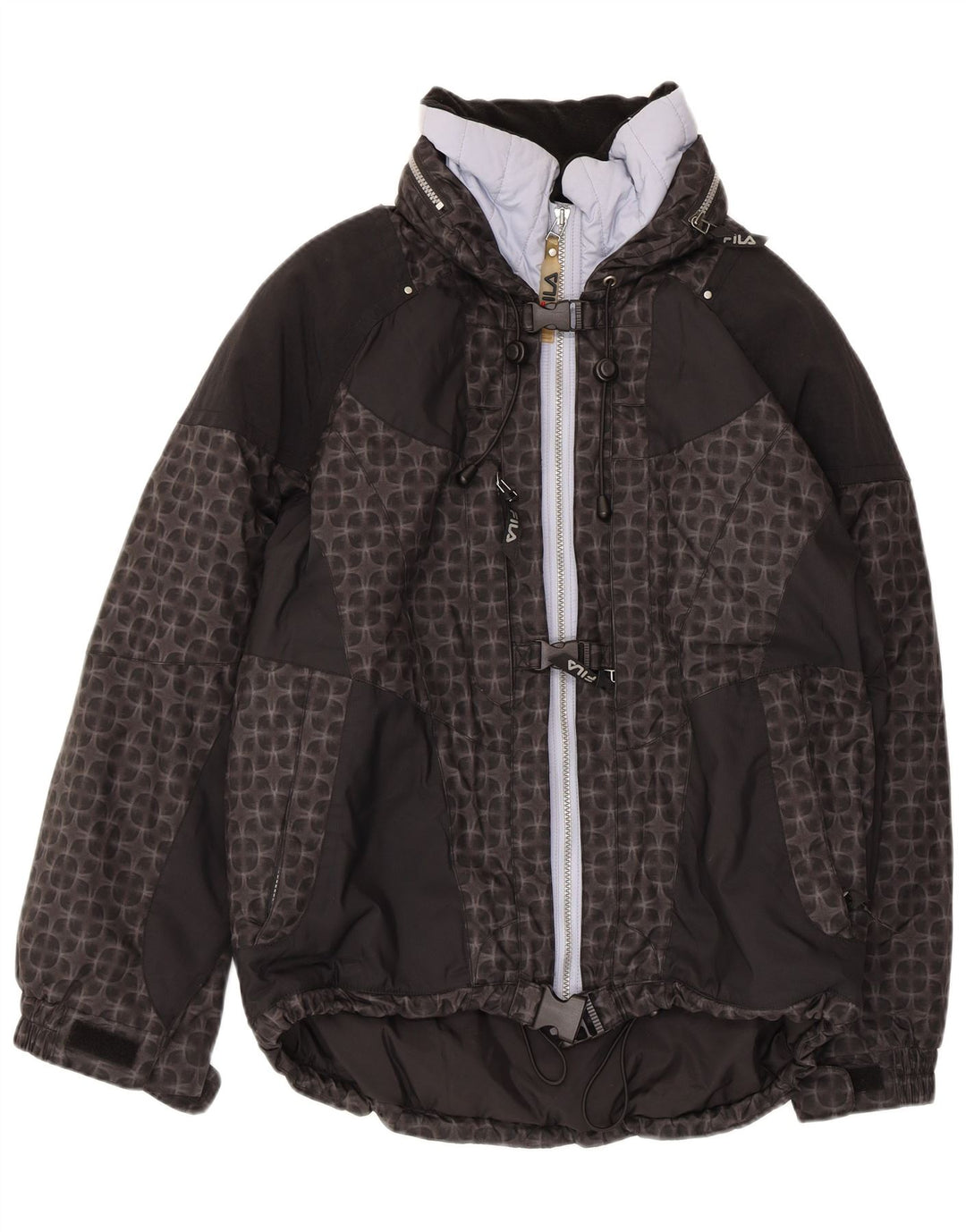 Женская лыжная куртка FILA большого размера с капюшоном, США 6, средний черный с геометрическим рисунком