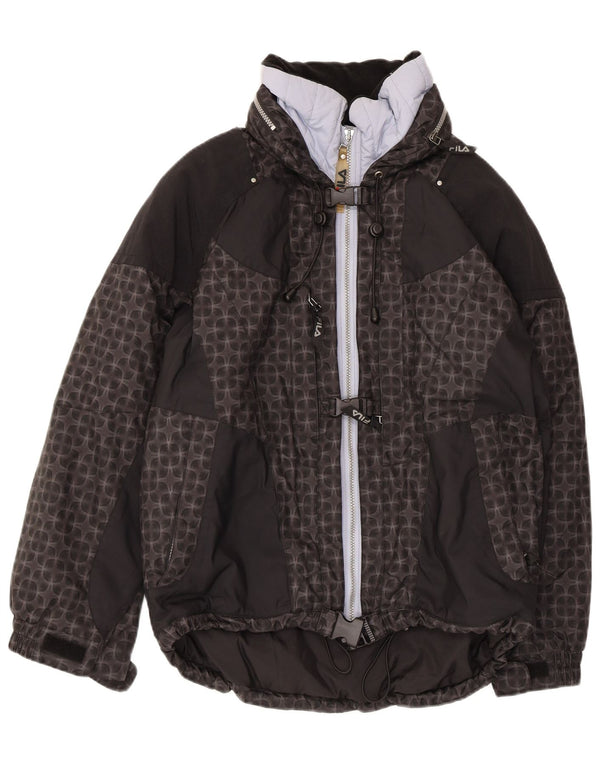 Женская лыжная куртка FILA большого размера с капюшоном, США 6, средний черный с геометрическим рисунком