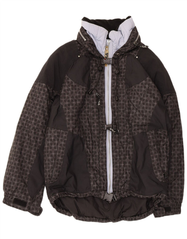 Женская лыжная куртка FILA большого размера с капюшоном, США 6, средний черный с геометрическим рисунком
