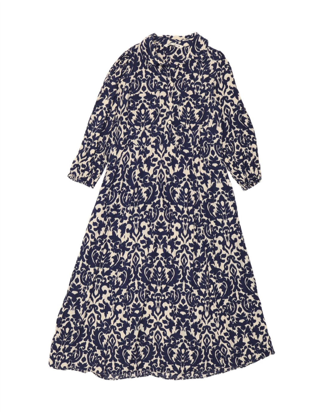 Женское платье макси Zara UK 12, средний синий цвет икат, вискоза