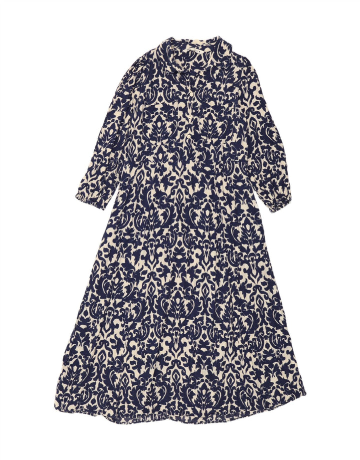 Женское платье макси Zara UK 12, средний синий цвет икат, вискоза
