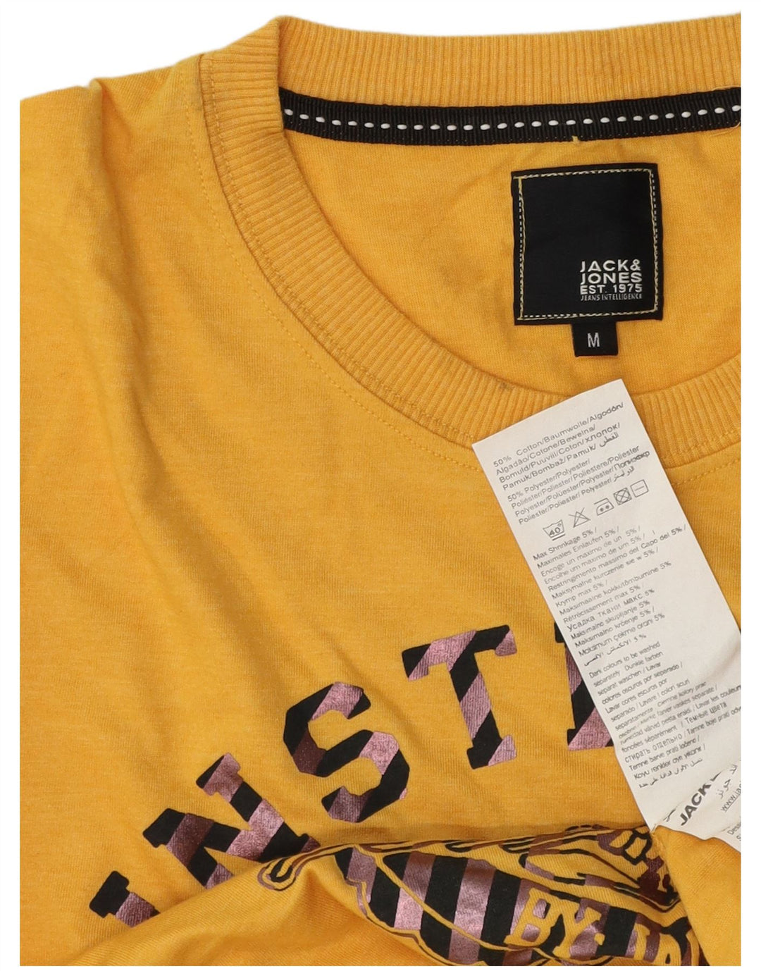 Jack & Jones Мужской топ с рисунком, длинный рукав, средний желтый хлопок, хлопок