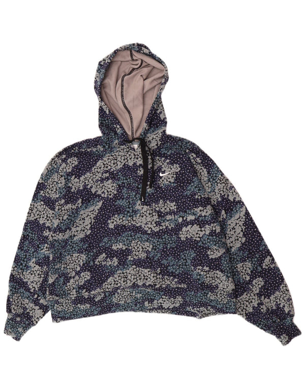 Женский джемпер с капюшоном оверсайз Nike UK 14, средний темно-синий, хлопковый с цветочным принтом