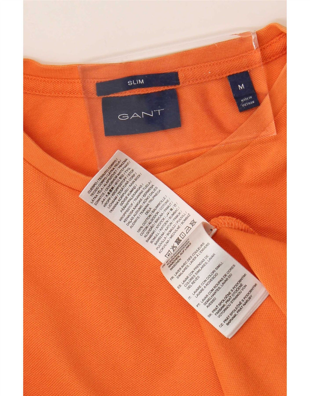 Мужская футболка узкого кроя Gant, хлопковый топ среднего оранжевого цвета