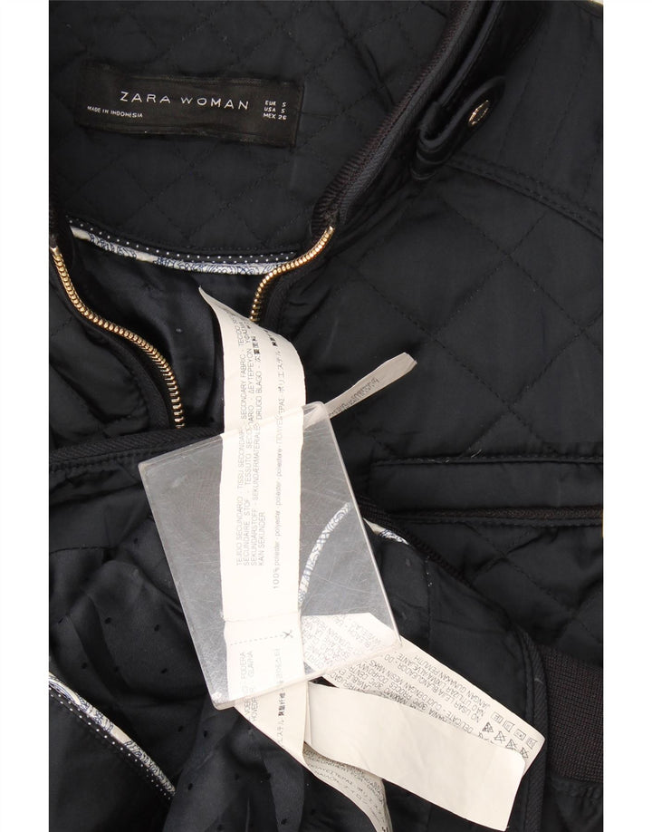 Женская стеганая куртка Zara UK 10, маленькая, темно-синяя, полиэстер с цветными блоками