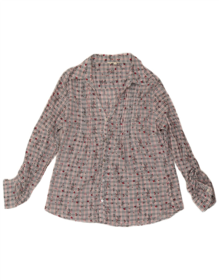 Женская блузка-рубашка White Stuff UK 14, хлопок среднего серого цвета с цветочным принтом