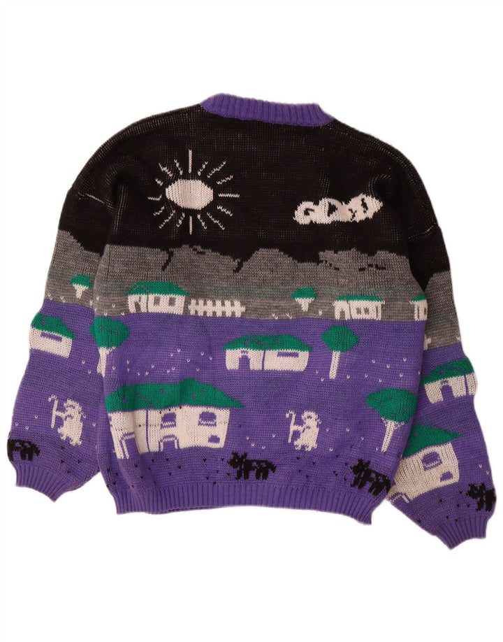 Женский джемпер с круглым вырезом ALTA MODA UK 16, большой фиолетовый с цветными блоками