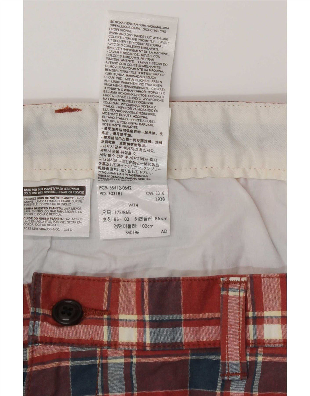 Мужские шорты чинос Dockers W34, хлопок, большая красная клетка