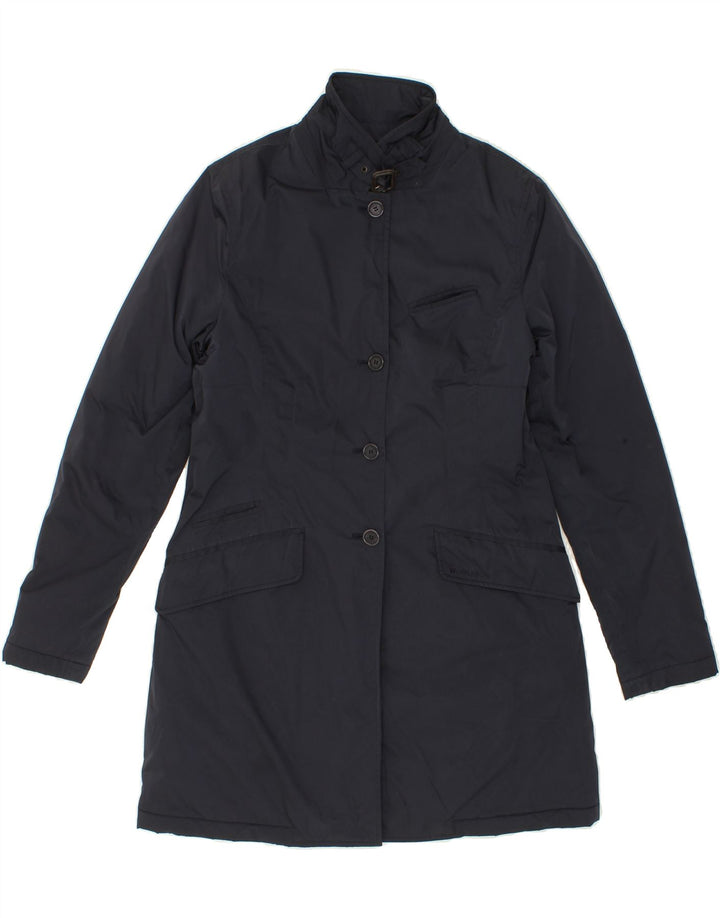 WOOLRICH Womens Overcoat UK 14 Large Navy Blue Polyester Vintage Woolrich and Second-Hand Woolrich from Messina Hembry 