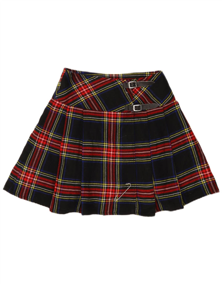 Винтажная женская мини-юбка с запахом W30, средний темно-синий клетчатый акрил