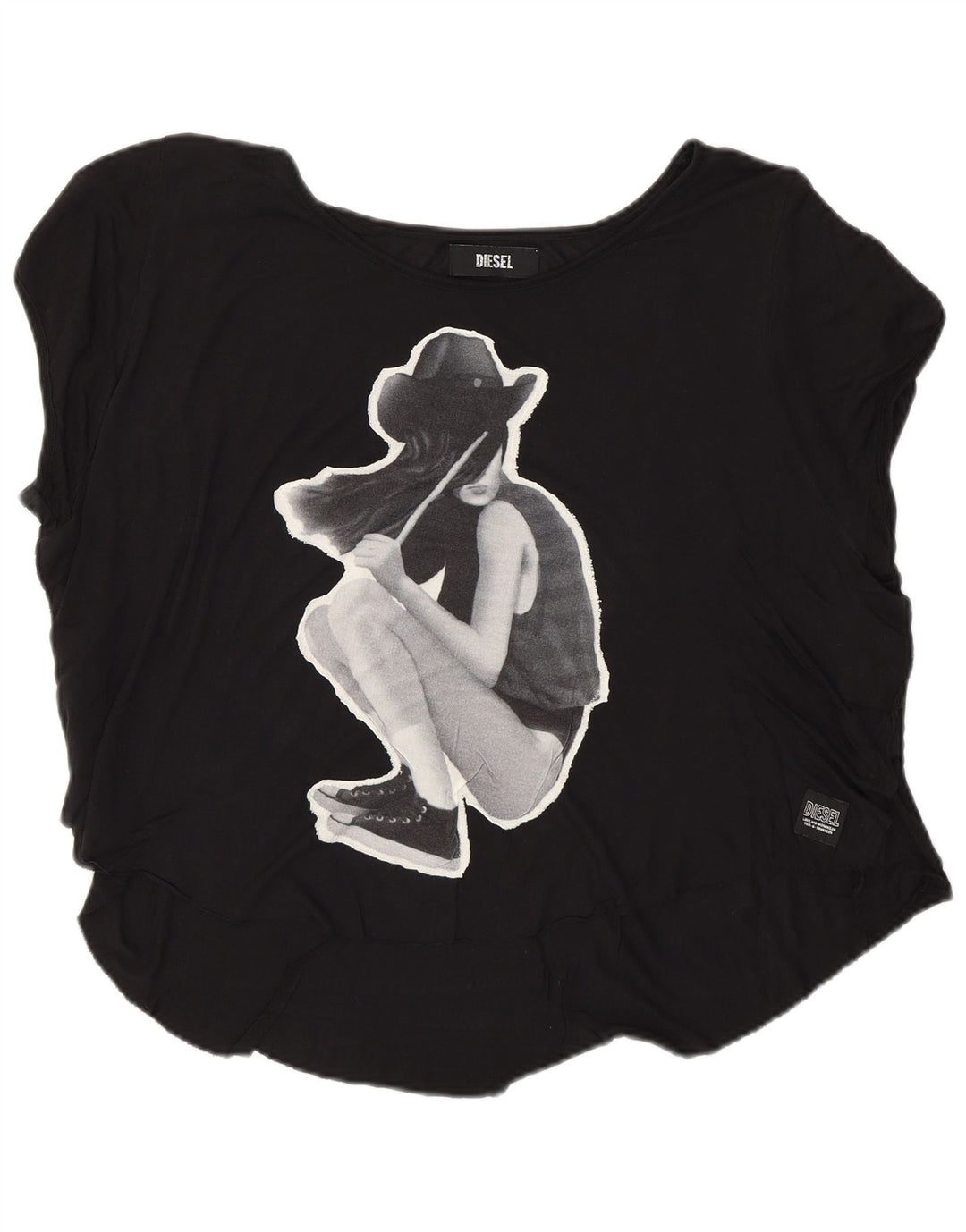 Женская футболка с рисунком Diesel Top UK 16, большая черная вискоза