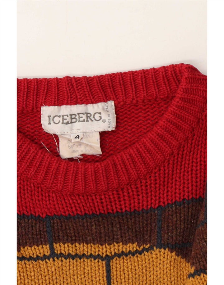 Мужской джемпер с круглым вырезом Iceberg, красный шерстяной свитер среднего размера