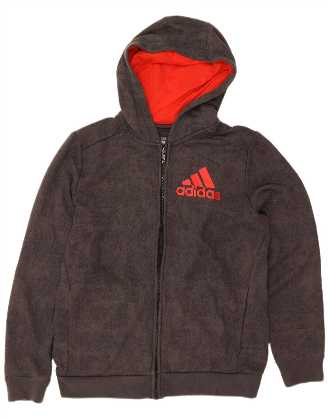 Adidas Свитер с капюшоном и молнией с графическим рисунком для мальчиков 13-14 лет, серый полиэстер
