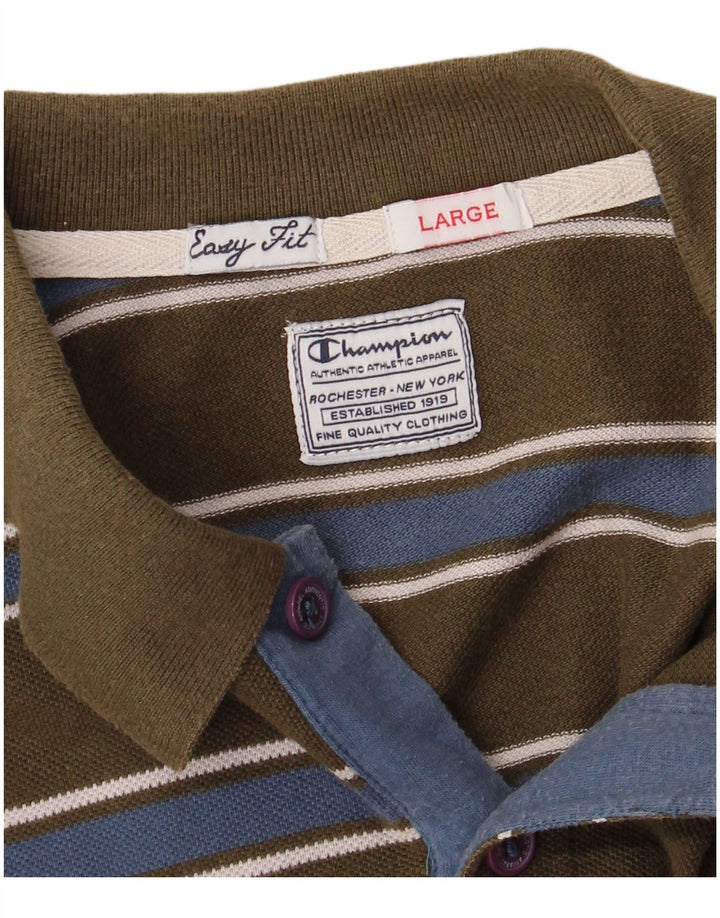 Мужская рубашка-поло свободного покроя CHAMPION, большой размер, цвет хаки, в полоску