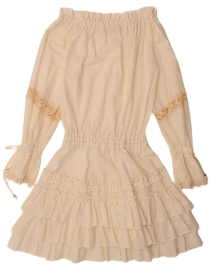 ВИНТАЖНОЕ женское платье с длинными рукавами и открытыми плечами, Великобритания 12, средний цвет, белое льняное платье