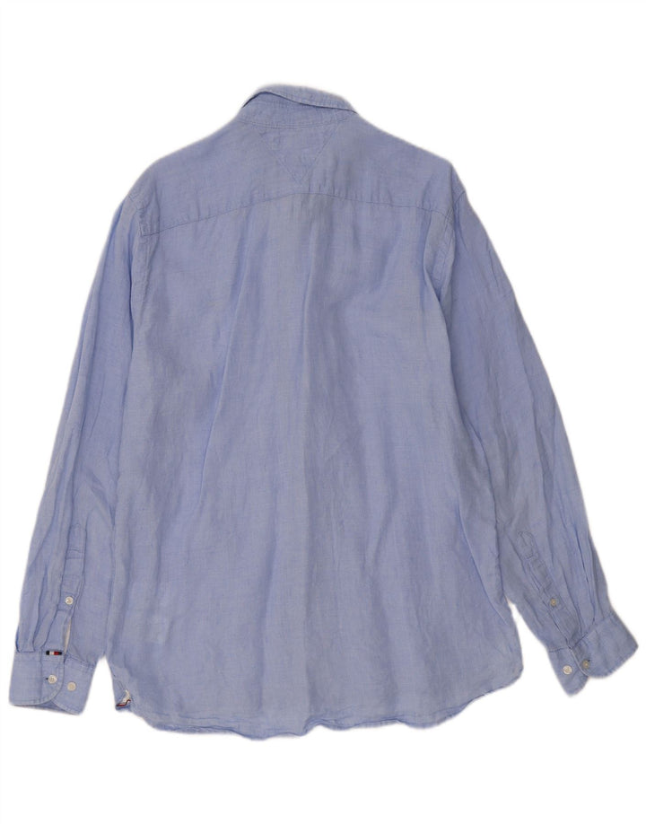 TOMMY HILFIGER Mens Regular Fit Shirt Large Blue Linen