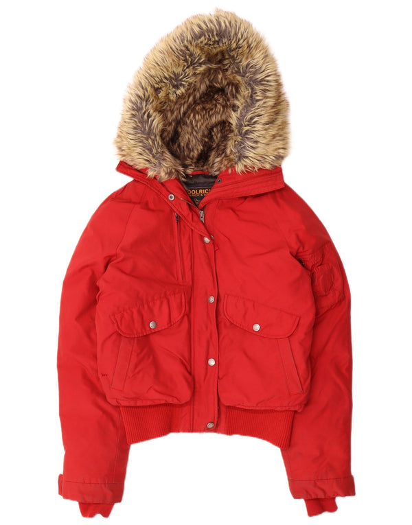 Женская утепленная куртка Woolrich с капюшоном UK 14, средний красный нейлон
