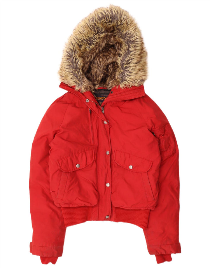 Женская утепленная куртка Woolrich с капюшоном UK 14, средний красный нейлон