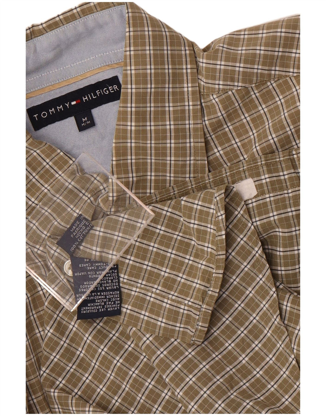 Мужская рубашка Tommy Hilfiger в клетку цвета хаки, хлопок среднего размера