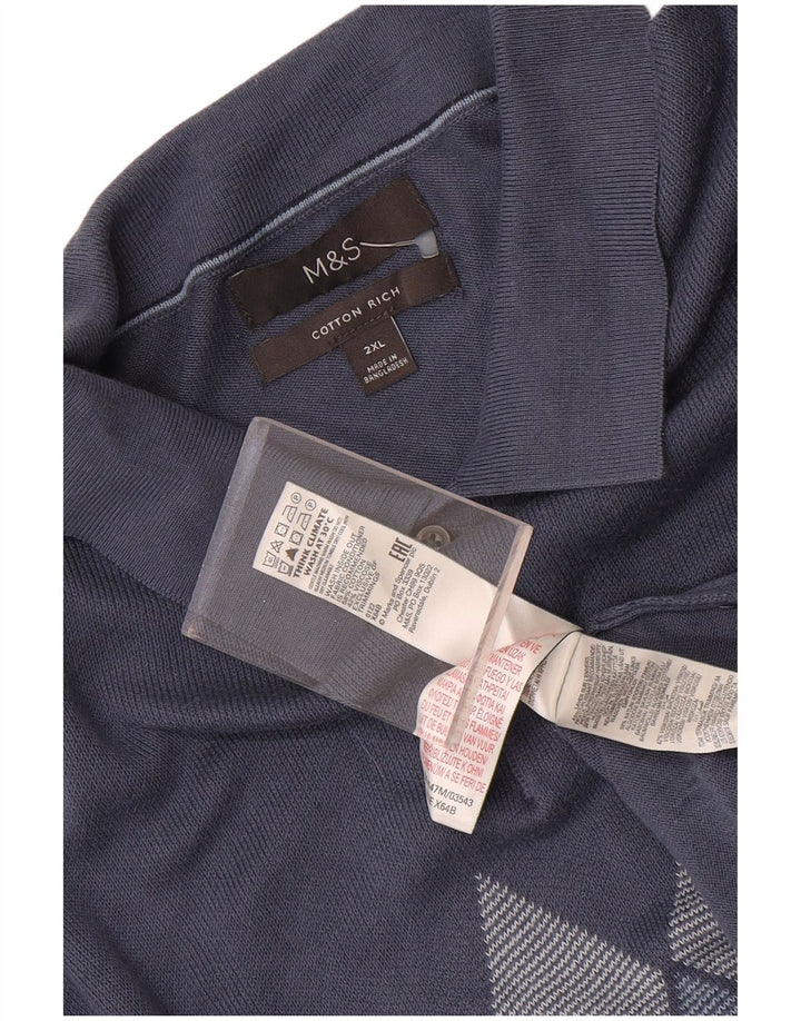 Мужской свитер с воротником-поло Marks & Spencer 2XL Синий Аргайл/Алмаз