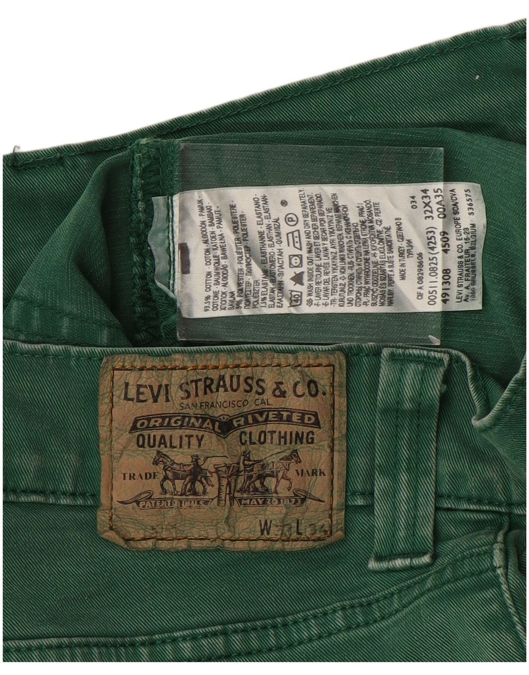 Мужские джоггеры LEVI'S 511 Slim Jeans W32 L29 Зеленый хлопок