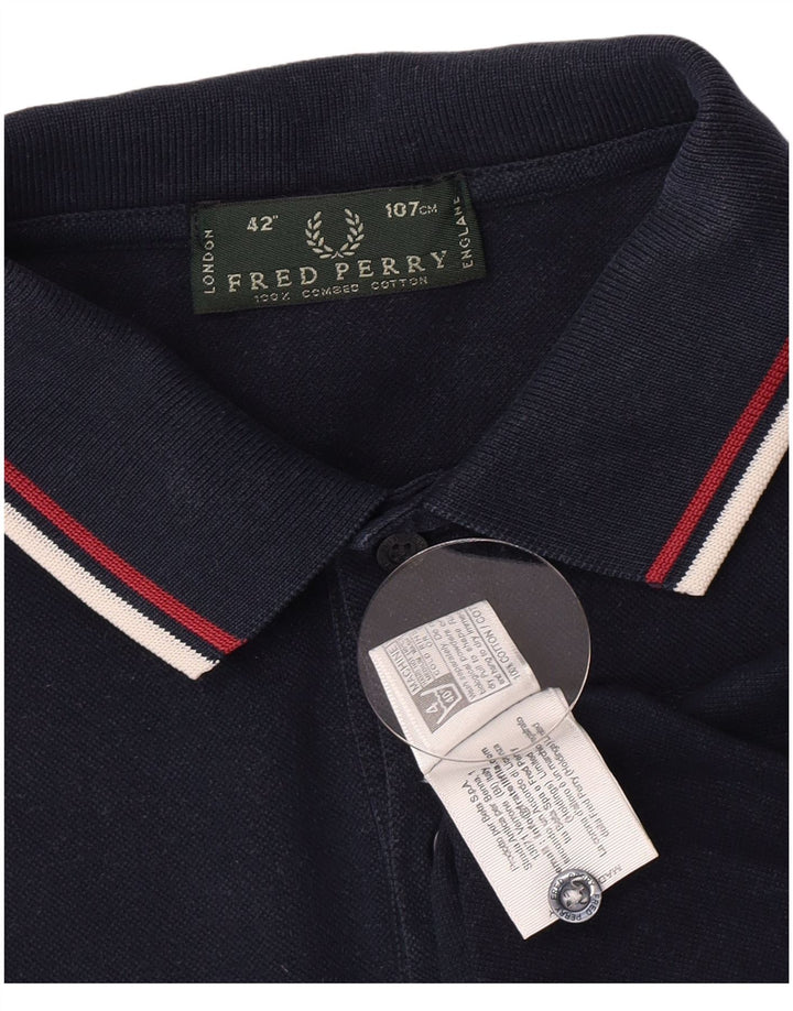 Мужская рубашка-поло Fred Perry среднего размера, темно-синяя, хлопок