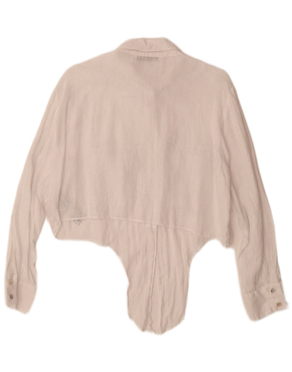 Женская укороченная рубашка с завязками спереди Zara UK 18 XL, белая льняная ткань
