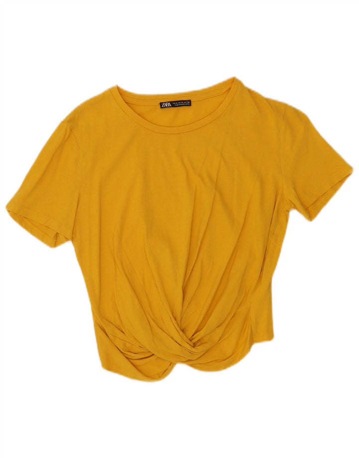 Женская укороченная блузка Zara UK 12, хлопок среднего желтого цвета
