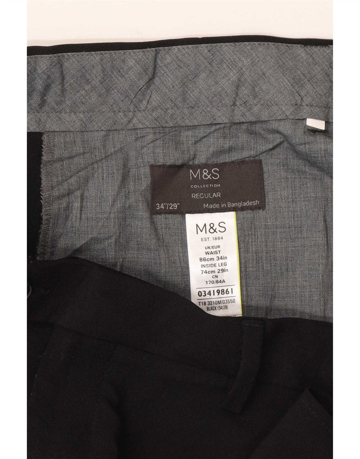 Мужские брюки стандартного костюма Marks & Spencer W34 L29, черный полиэстер