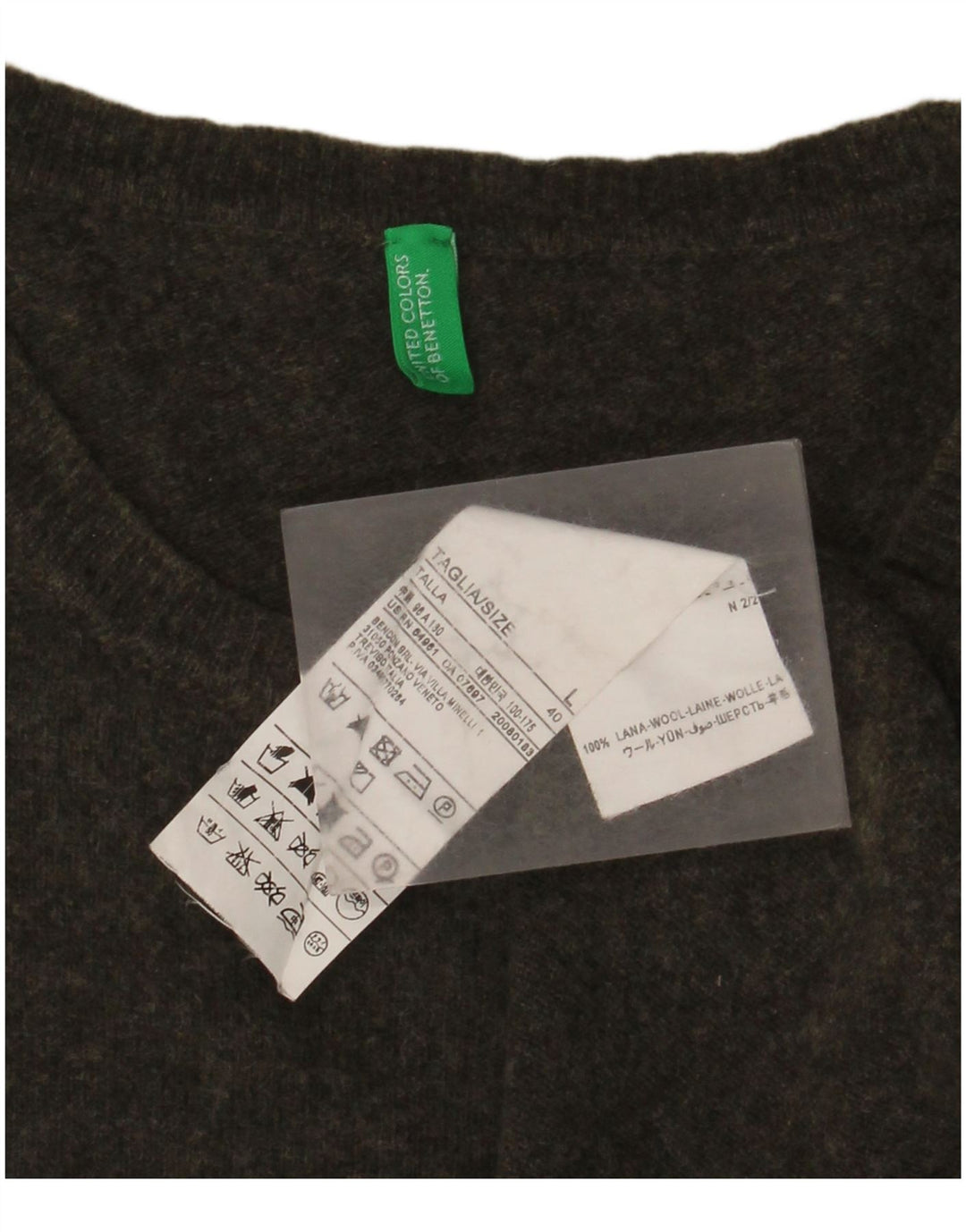 Мужской джемпер BENETTON с круглым вырезом, большой шерстяной свитер цвета хаки