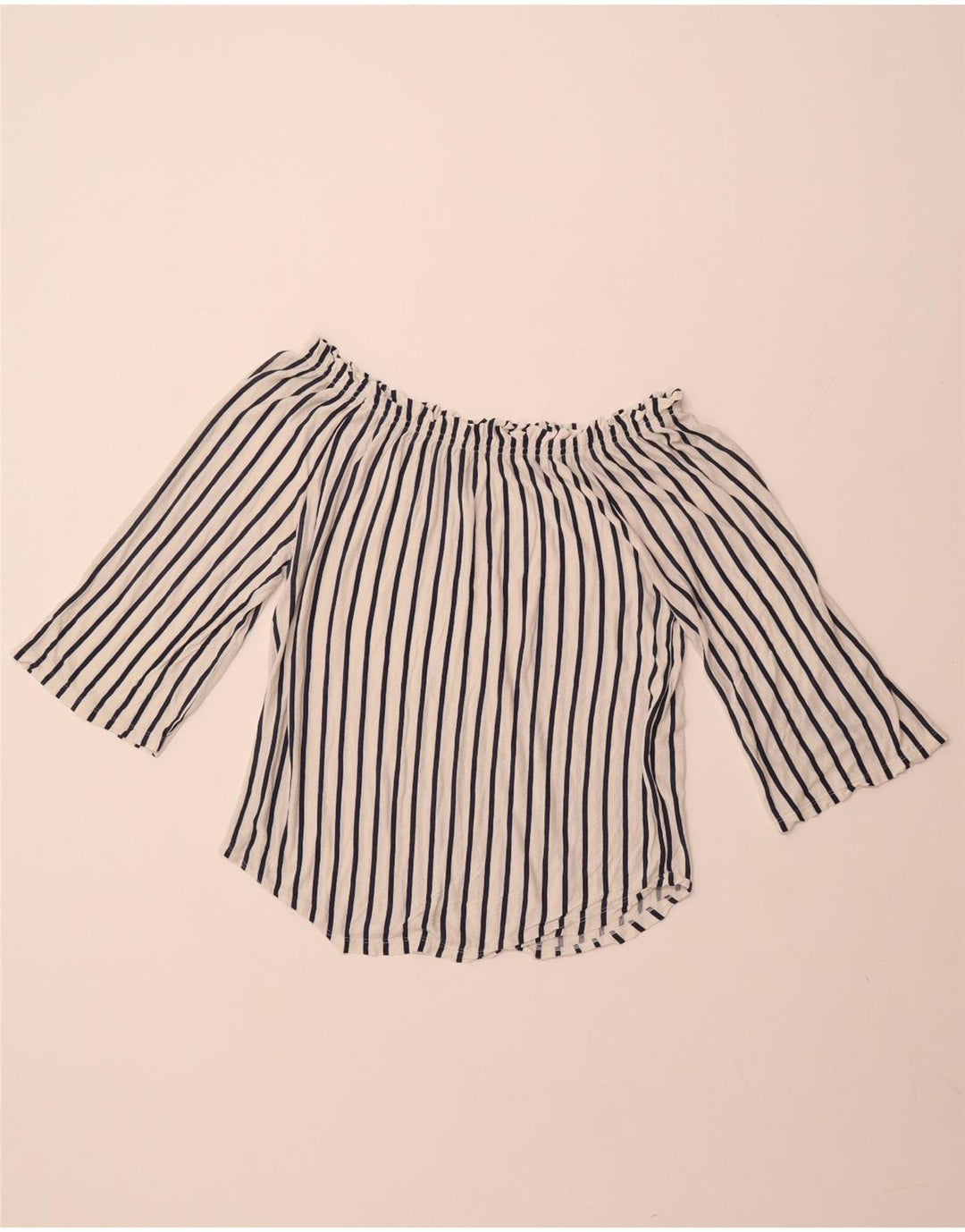 Женский топ с открытыми плечами BENETTON с рукавом 3/4, Великобритания 14, средний размер, белая полоска