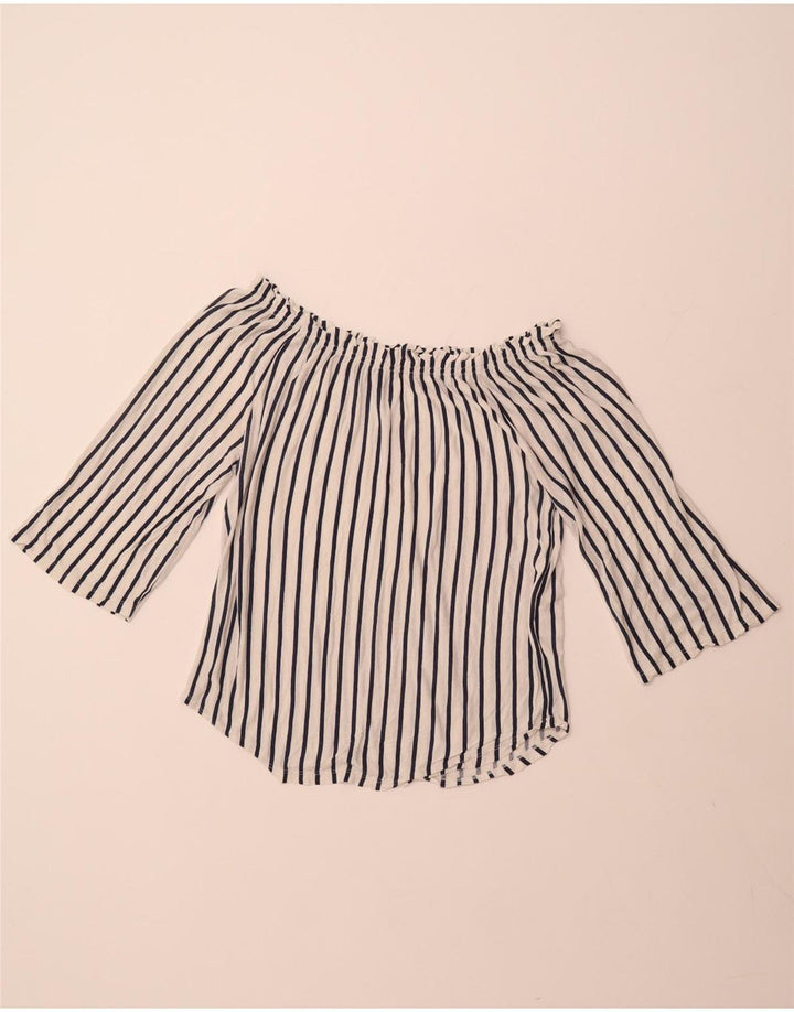 Женский топ с открытыми плечами BENETTON с рукавом 3/4, Великобритания 14, средний размер, белая полоска