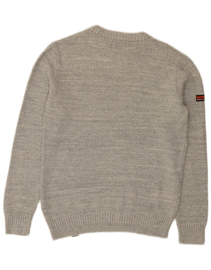 Мужской джемпер с круглым вырезом Superdry, хлопковый свитер среднего серого цвета