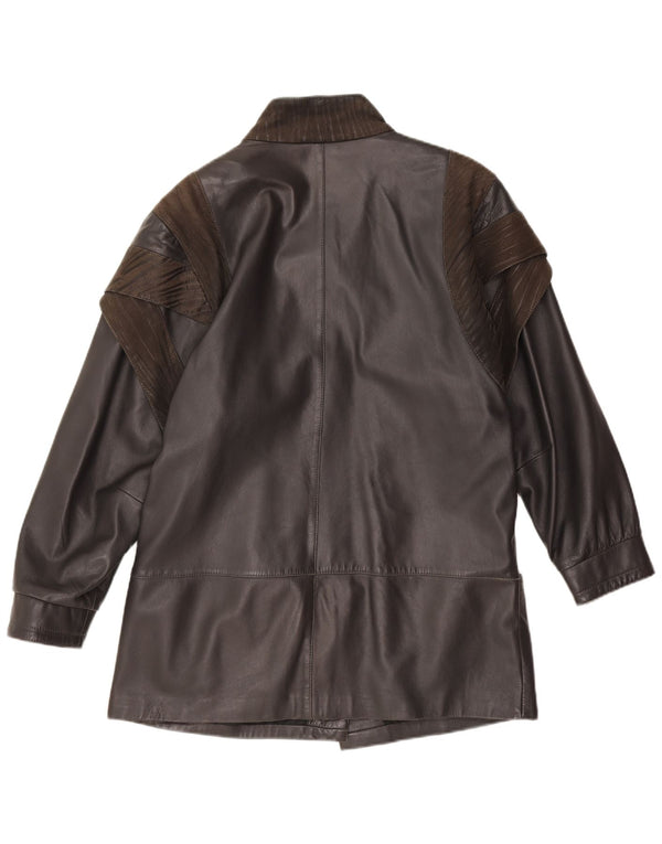 Винтажная женская кожаная куртка UK 18 XL, черная с цветными блоками