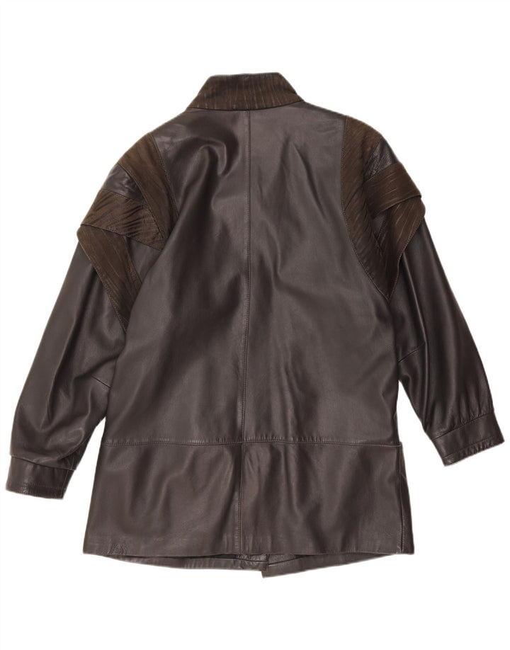 Винтажная женская кожаная куртка UK 18 XL, черная с цветными блоками