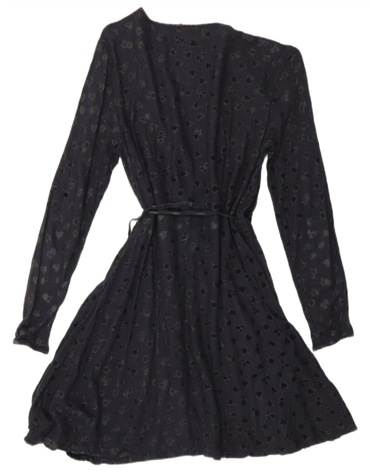 SUPERDRY Женское платье с запахом и длинными рукавами с абстрактным узором UK 6 XS Темно-синий