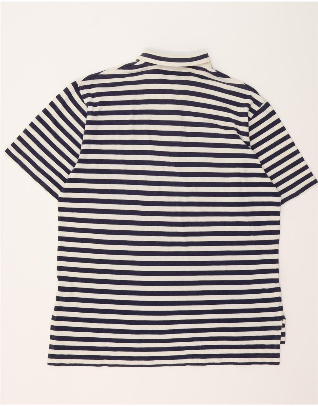 RALPH LAUREN Mens Polo Shirt XL Navy Blue Striped Cotton Vintage Ralph Lauren and Second-Hand Ralph Lauren from Messina Hembry 