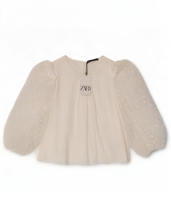 Женская блузка с рукавом 3/4 Zara UK 14, большая белая вискоза