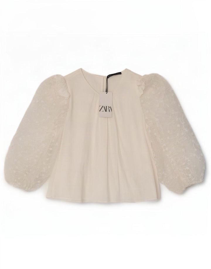 Женская блузка с рукавом 3/4 Zara UK 14, большая белая вискоза