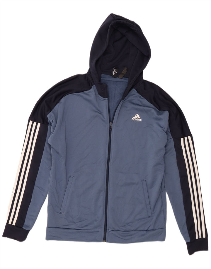 Мужской свитер с капюшоном на молнии Adidas большой синий из полиэстера с цветными блоками