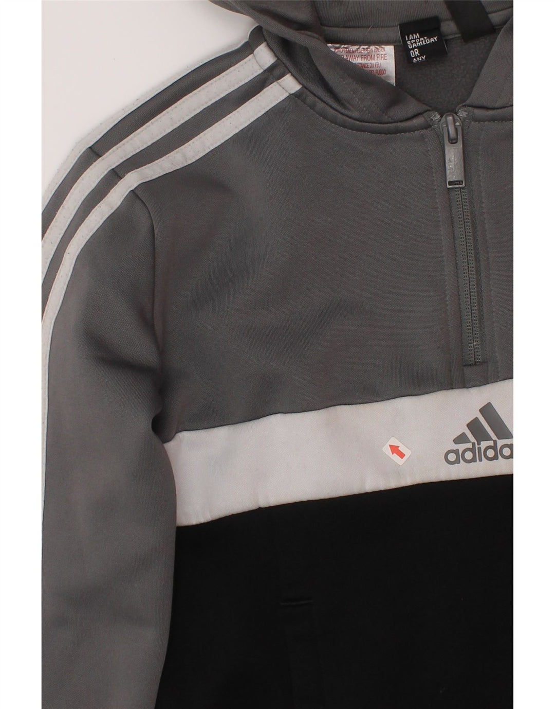 Джемпер с капюшоном Adidas для мальчиков 9–10 лет, серый полиэстер с цветными блоками