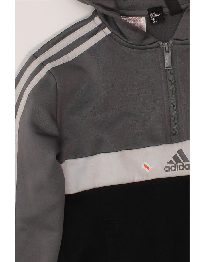 Джемпер с капюшоном Adidas для мальчиков 9–10 лет, серый полиэстер с цветными блоками