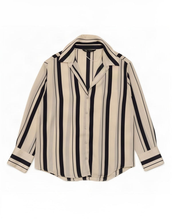 Женская рубашка Zara UK 14, средняя, белая в полоску